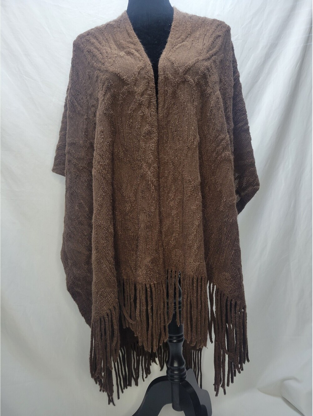 Steve Madden Womens Medallion Brushed Topper Fringe Cape Wrap Chocolate O/S NEW!